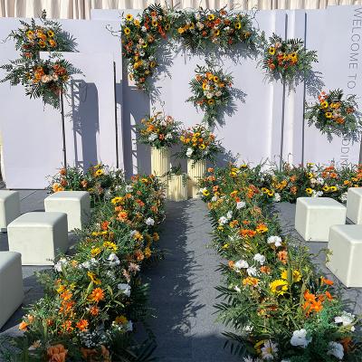 Artificial Forest Style Green Orange Set Flower Wedding Road Guide Floral Set (not include KT board)